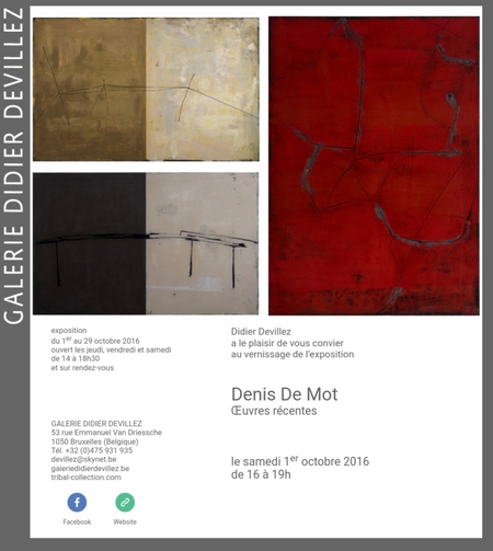 Exposition à la Galerie Didier Devillez, à Bruxelles, du 01/10  au 29/10 2016